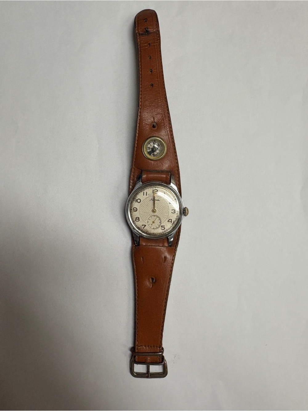Vintage Kama Soviet Brown Leather Wristwatch with Built-In Compass Military